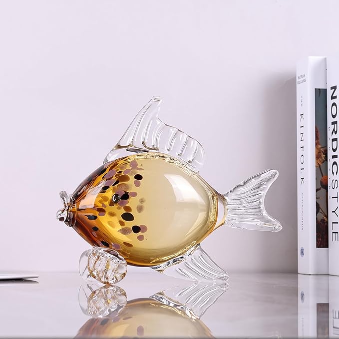 Large Glass Fish Figurine for Home Decor, Hand Blown Art Glass Ocean Animal Statue, Decorative Coastal and Beach Themed Sculpture for Table, Shelf, Bathroom, Living Room or Office