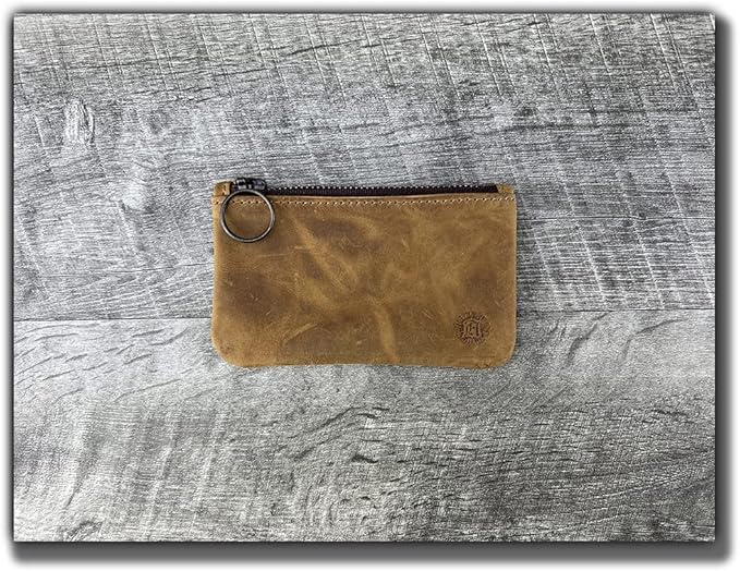 Leather Pouch with Zipper (Tobacco, 5.5" x 3")