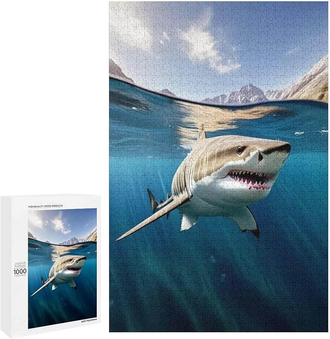 Puzzles for Adults 1000 Pieces Wooden Jigsaw Puzzle - Shark on The Water Theme Puzzle，Party Games，Family Toys，Educational Puzzles，Stress Relief Wooden Puzzle，Gifts for Family，Colleagues and Friends