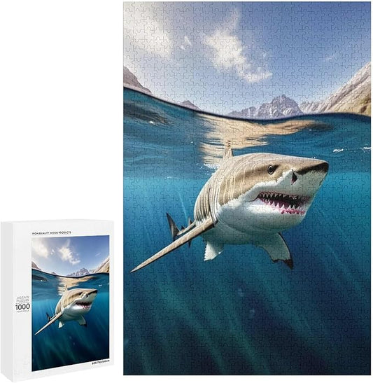 Puzzles for Adults 1000 Pieces Wooden Jigsaw Puzzle - Shark on The Water Theme Puzzle，Party Games，Family Toys，Educational Puzzles，Stress Relief Wooden Puzzle，Gifts for Family，Colleagues and Friends