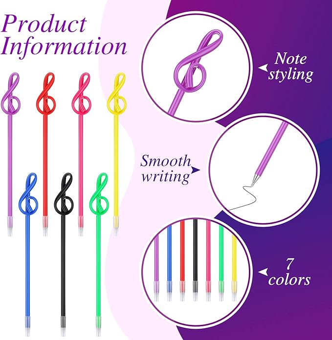 Lincia 100 Pcs Music Note Pens Bulk Musical Ballpoint Pens Music Themed Party Favors Novelty Musical Choir Prizes Gifts Piano Teacher Gift for Artists Office Decorative Supplies(Mixed Colors)