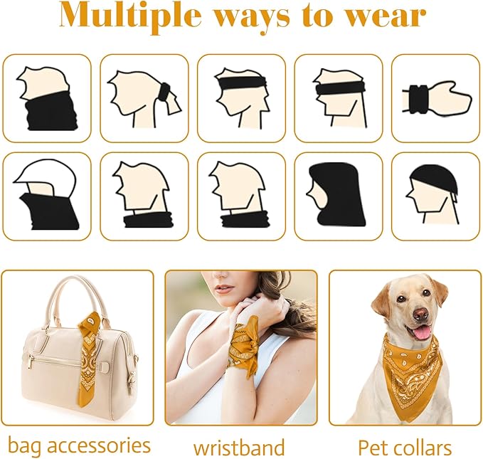 PLULON 30 Pack Bandanas for Men Women, Polyester Novelty Paisley Pattern Bandana Headbands Wristband Neckerchief Cowboy