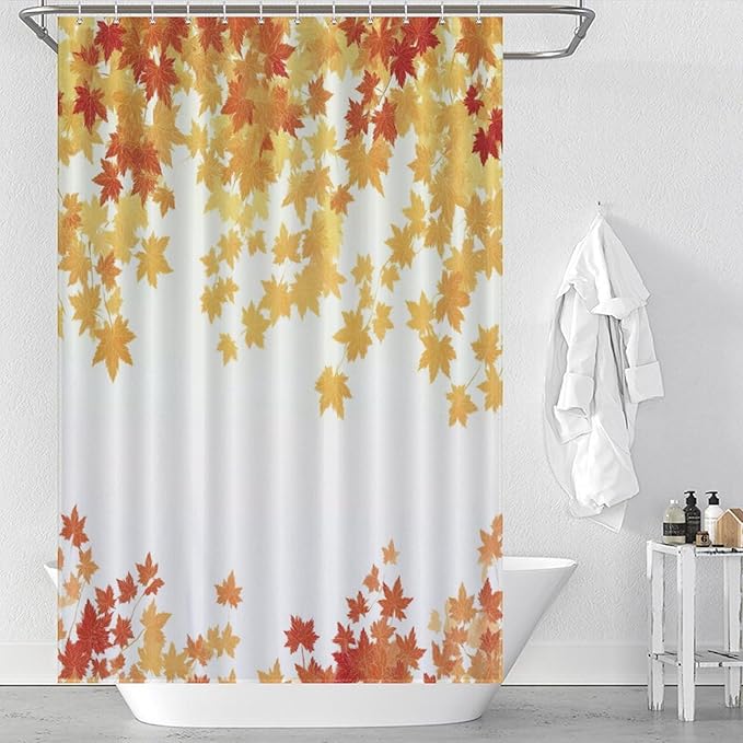 Fall Maple Shower Curtain Leaves Autumn Natural Scenery Havest Famhouse Waterproof Washable Fabric Bathroom Shower Curtains for Bathroom Decorations Home Indoor Decor 47x72Inch
