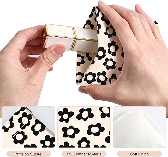 2Pcs PU Leather Small Squeeze Coin Purse Pouch Mini coin Bag Unique And Cute Wallet Cosmetic Bags Change Bag For Women Girls Men Black And Beige daisy