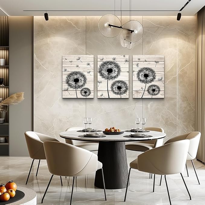 Wall Decor For Living Room Canvas Wall Art For Bedroom Fashion Wall Decorations For Kitchen Abstract Paintings Office Canvas Art Black Dandelion Flowers Hang Pictures Artwork Home Decoration 3 Pieces