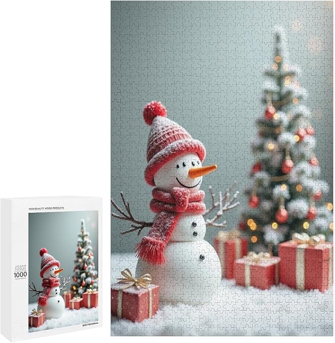 Wooden Puzzles for Adults 1000 Pieces, Christmas Winter Snowman, Each Piece is Unique and Perfectly Put Together, are Special Home Decorations, Fun Puzzles, Party Games, Family Toys