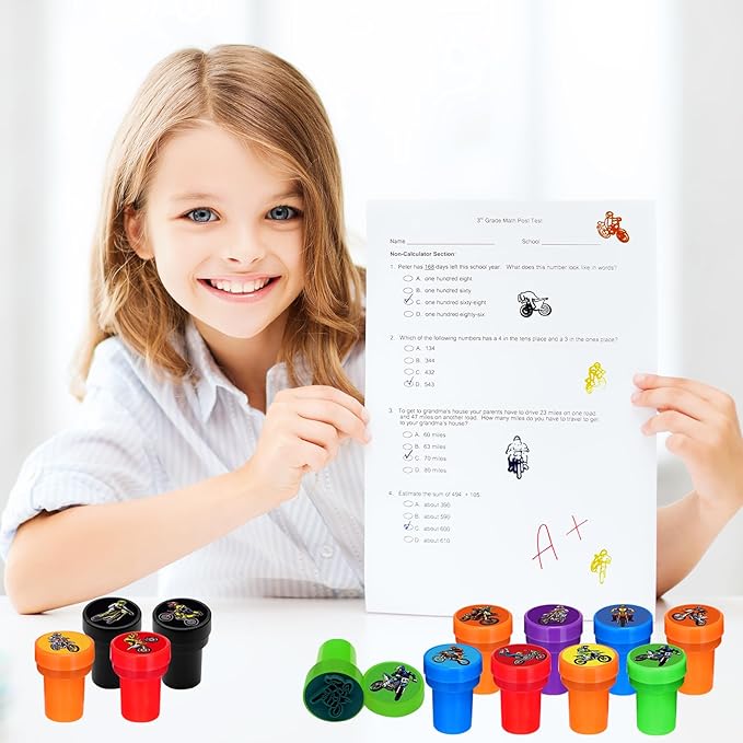 Cinrobiye 24 PCS Dirt Bike Party Stampers，Motocross Birthday Favors, Racing Goodie Bag Fillers, Cross Country Motorcycle Party Supplies, Classroom Rewards, Pinata & Carnival Prizes for Boys Girls