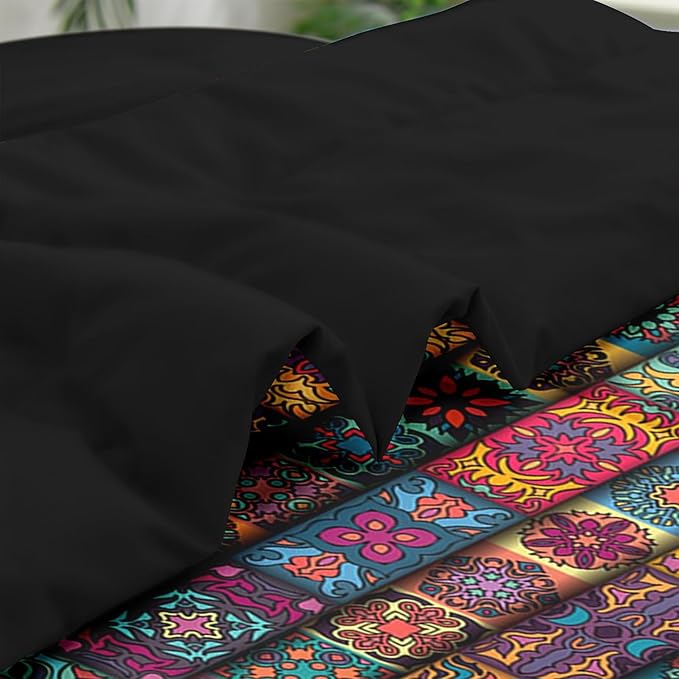 Comforter Set King Size, Colorful Vintage Floral 7 Pcs Bedding for Kids and Adults, Mandala Bohemian Flower Bed Sheet Sets with Fitted Sheet 2 Pillowcases & 2 Shams for Bedroom Bed Decor