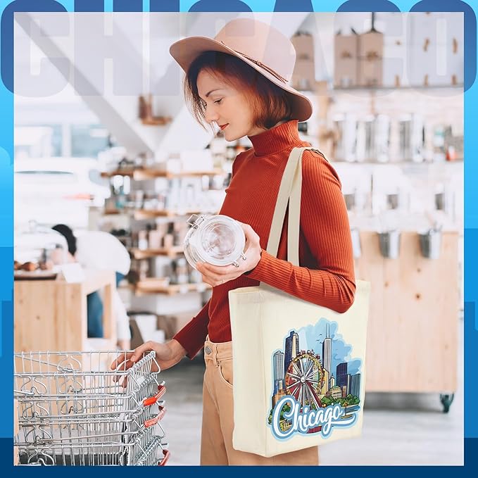 Large Canvas Tote Bags Decorative Themed City Souvenir Gift Bags with Handle Shopping Basket Reusable