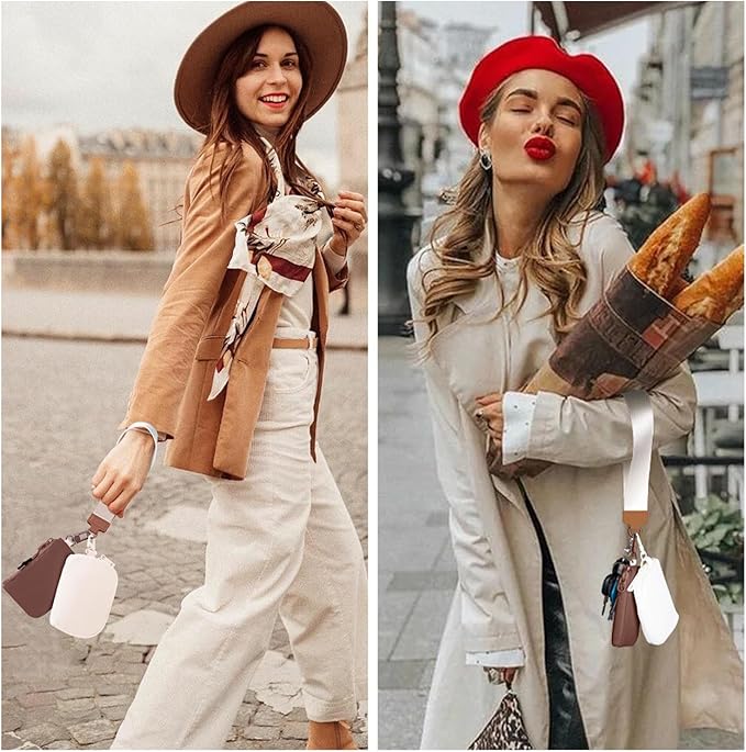 Dual Pouch Wristlet Keychain Wallets for Women with 2 Detachable Zipper Coin Purse - Small and Portable Mini Card Wallet for Women Men Brown+Beige