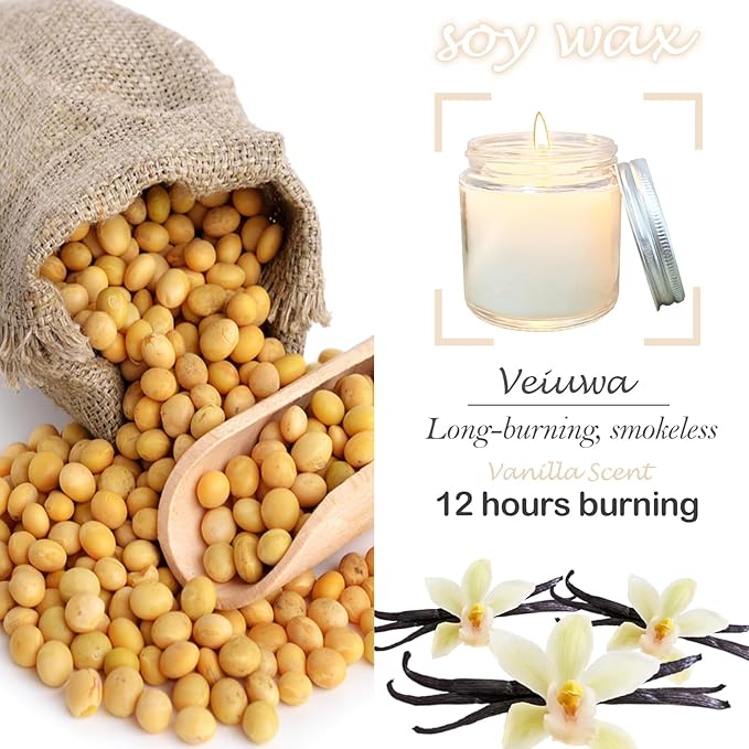12 Pcs 4 Oz Mini Soy Candles,Vanilla Scented,Aromatherapy Candle,Bulk Candle Set，Great Stress Relieving Scented Candles for Girls as a Gift for Birthdays, Weddings and More!