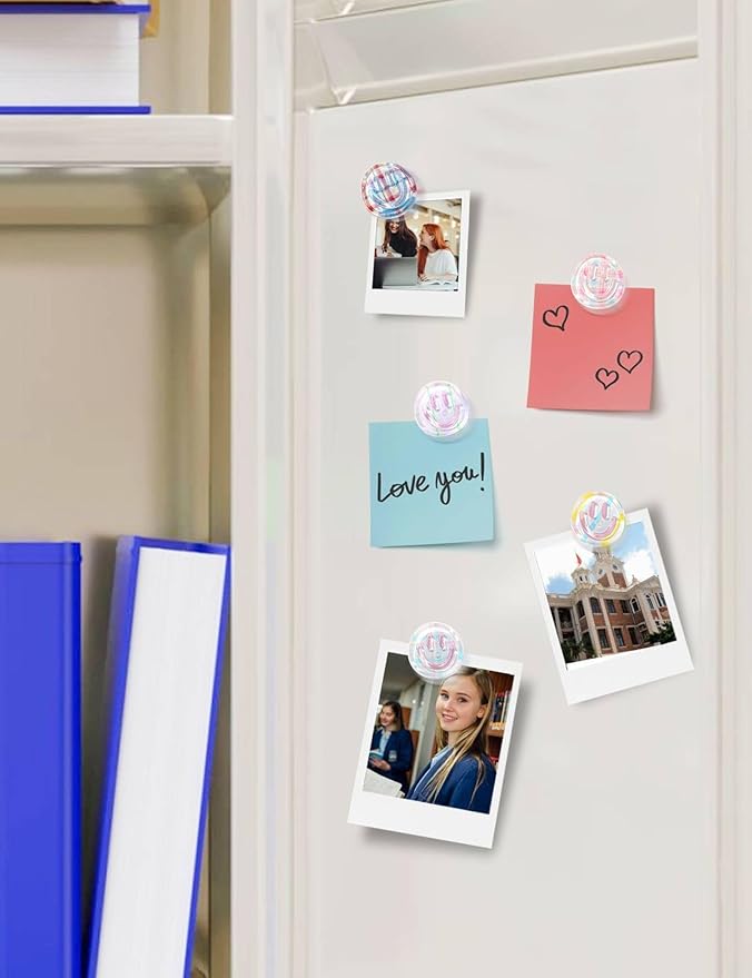 Mymazn Fridge Magnets Cute Refrigerator Magnets, 12Pcs Colorful Magnets for Whiteboard Cabinet Locker, Resin Smile Face Decorative Magnets for Classroom Kitchen Office