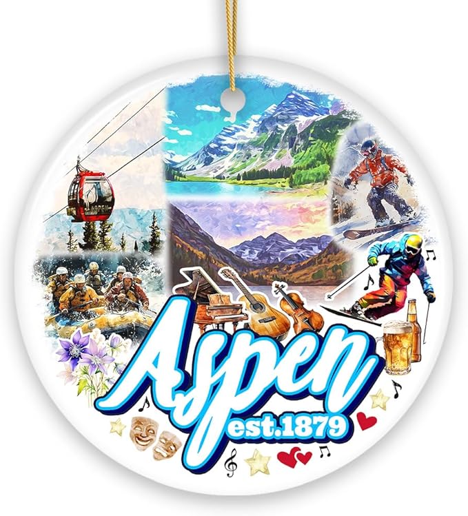 Adventurous Aspen Colorado Ornament, Snow Mountains, Nature Traveler and Skiing Vacation Souvenir (Circle)