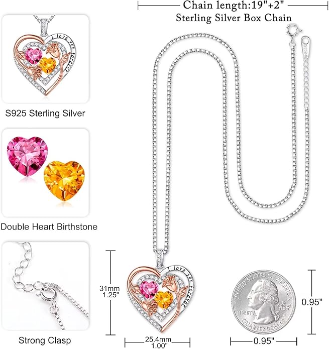 Iefil Valentines Day Gifts for Her - Sterling Silver Birthstone Necklace Anniversary Birthday Gifts for Her Wife Mom Daughter