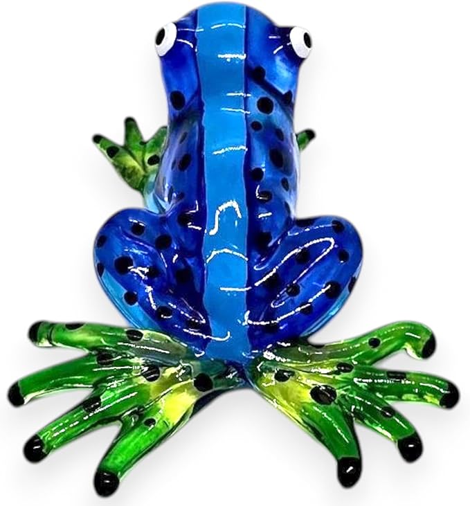 WitnyStore 2⅛" Blue Black Dot Frog Artistic Blown Glass Figurine Premium Hand-Blown Statue Tabletop Decoration Unique Collectible for Adult Collectors Handcrafted Elegant Home Room Decor