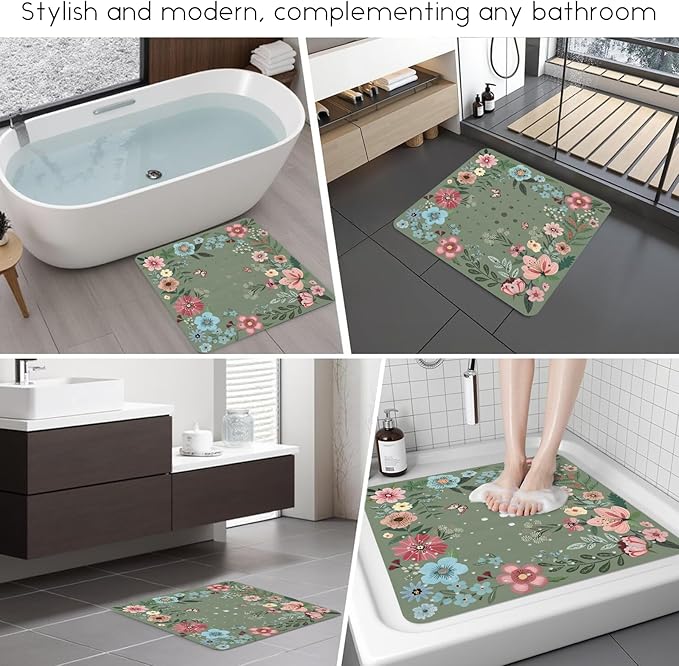Bathtub Mat Non Slip, Bohemia Square Bath tub Mat Shower Floor Mat with Suction Cups for Adults Kids Elderly 21 X 21 Inch