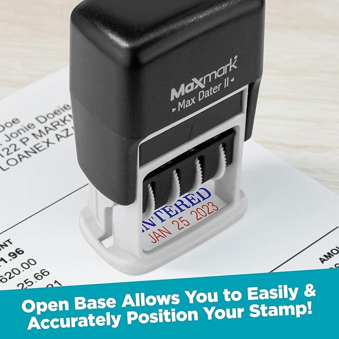 MaxMark Self-Inking Rubber Date Office Stamp with Received Phrase & Date - Black Ink (Max Dater II), 12-Year Band