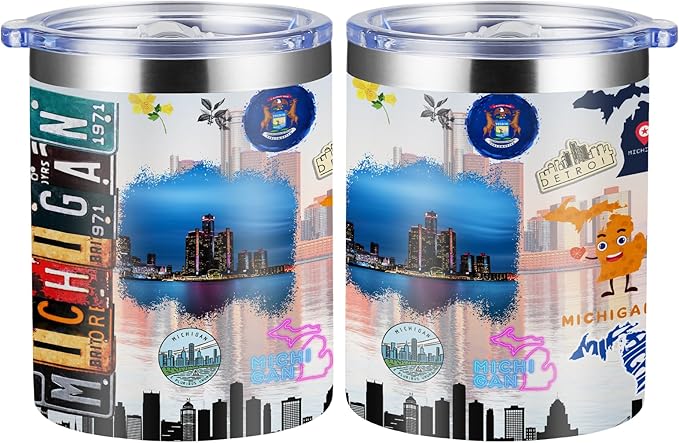 12oz Coffee Mug Michigan State Insulated Coffee Cups, United States Map Travel Mug Landmark, Birthday Gifts Cute Mugs with Lid and Straw Mothers Day Gifts