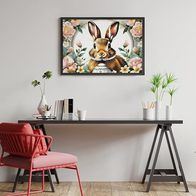 Wooden Puzzle - Easter Bunny with Flower Easter Egg Jigsaw Puzzles，Wooden Puzzles for Adults 1000 Pieces Challenge Puzzles，Educational Games，Family Puzzles，Unique Gifts for Wall Art