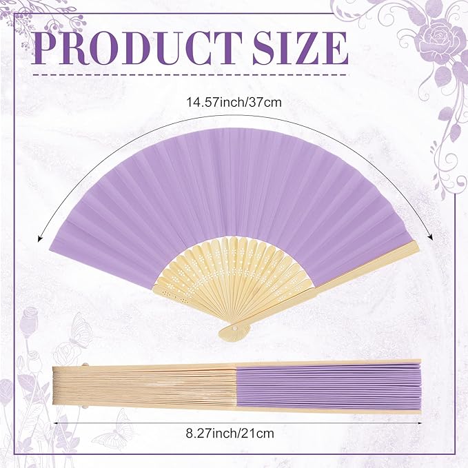 Yinkin 24 Pack Folding Fans Bamboo Handheld Folded Craft Hand Japanese Chinese Fans for Weddings Bridal Dancing Church DIY Decoration Women Gift Party Favors (Light Purple)