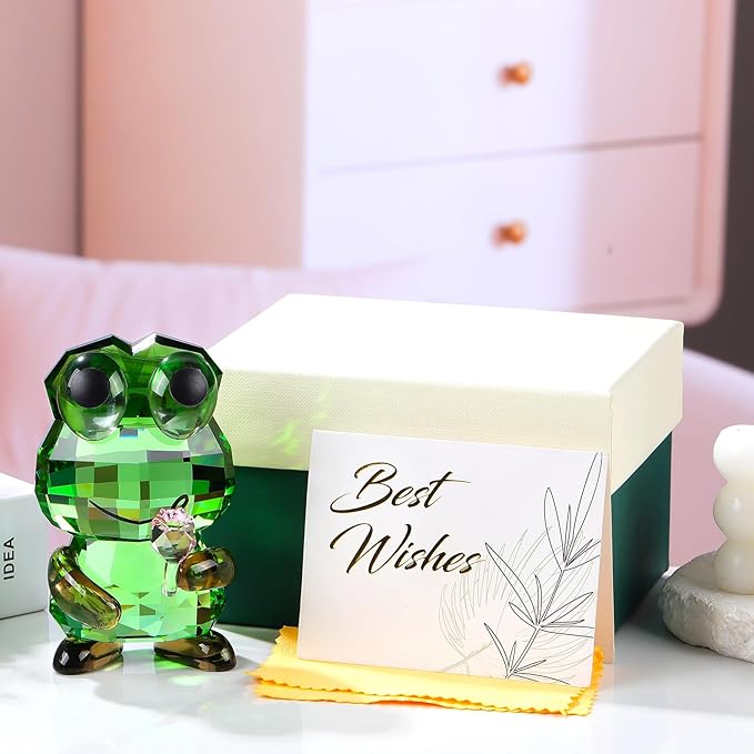Crystal Frog Hold a Pink Rose Figurine Gifts for Women Mom - Funny Lucky Frog Ornament for Home Office Tabletop Patio Decor Housewarming, Valentine's Day Gift