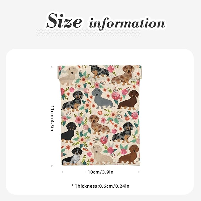 Coin Purse Dachshund Sausage Dogs Pink Flowers Print Leather Squeeze Coin Purse Mini Pouch Change Wallet Bag Gifts for Women Kids Girls Key Holder