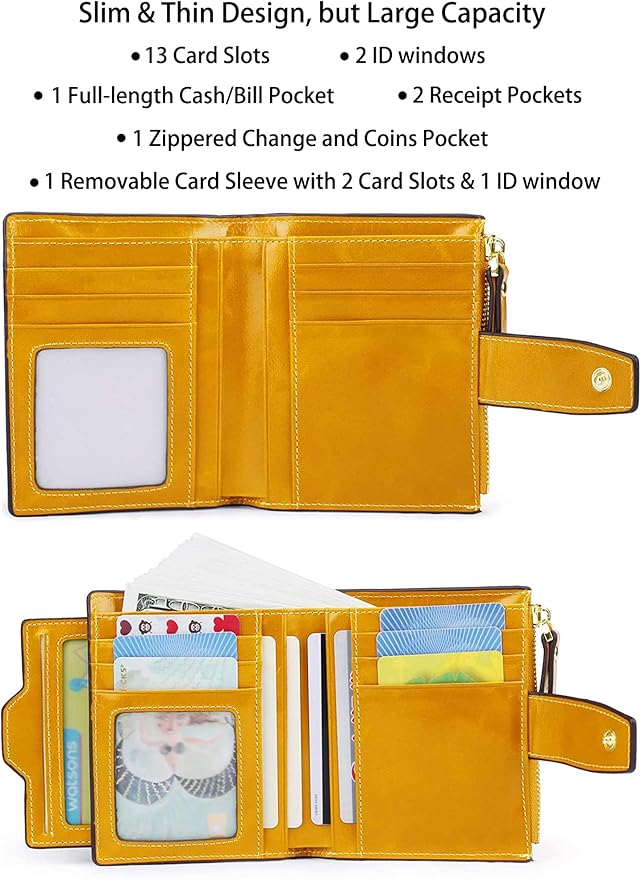 AINIMOER Women's RFID Blocking Leather Small Compact Bi-fold Zipper Pocket Wallet Card Case Purse with id Window