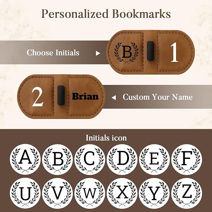 Personalized Bygone Mark Bookmark with Pen Holder,Engraving Leather Magnetic Bookmarks Vintage 26 Letters Name Initials Text Book Marker Clips Gifts for Reading Book Lovers Women (Red, F)