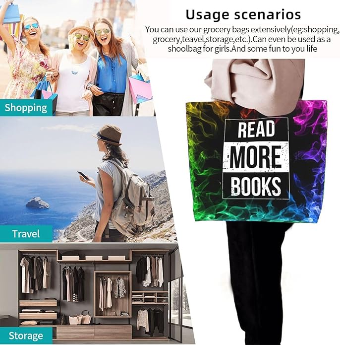 Vintage Read More Books Large Reusable Eco-friendly Shopping Bags Portable Storage Handbag