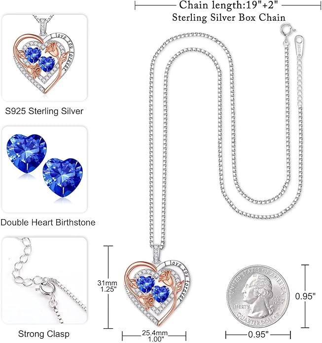 Iefil Valentines Day Gifts for Her - Sterling Silver Birthstone Necklace Anniversary Birthday Gifts for Her Wife Mom Daughter