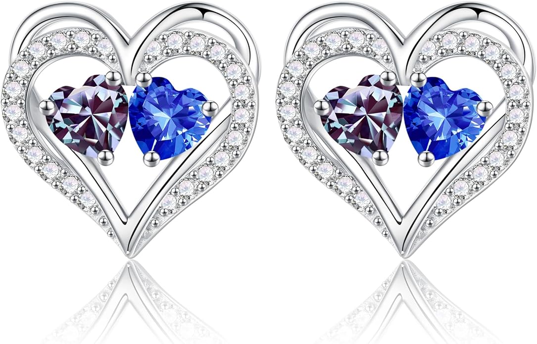 Iefil Valentines Day Gifts for Her - 925 Sterling Silver Birthstone Earrings, Anniversary Birthday Gifts for Women Wife Girlfriend Mom
