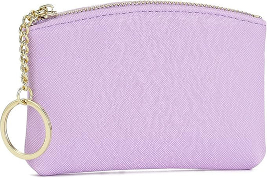WOZEAH Artificial Leather Coin Purse Change Purse With Key Chain Ring Zipper For Men Women (Lilac)