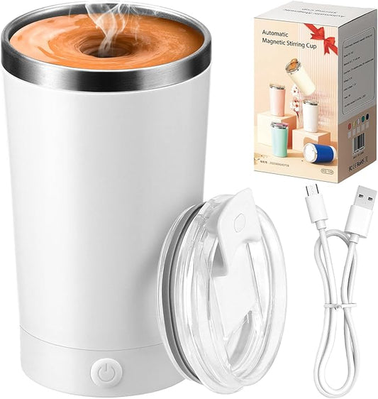 hatisan Self Stirring Coffee Mug With Lid Electric High Speed Self Stirring Mug 400ml Rechargeable Detachable Stainless Steel Self Stirring Cup for Coffee, Milk, Cocoa Christmas Gift(White)