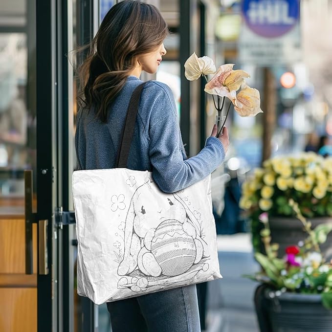 Cartoon Animal Printed DIY Coloring Tote Bag Waterproof Paper Handbags for Women Large Travel Shoulder Bags Purses