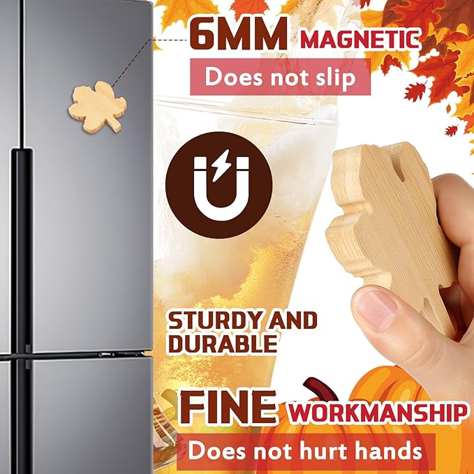 Vesici 12 Pcs Bamboo Maple Leaf Shape Magnetic Bottle Opener 2.5in DIY Bamboo Beer Openers Wooden Fridge Magnet Refrigerator Sticker Gift for Thanksgiving Beer Lover Wedding Guest Kitchens Bars Party