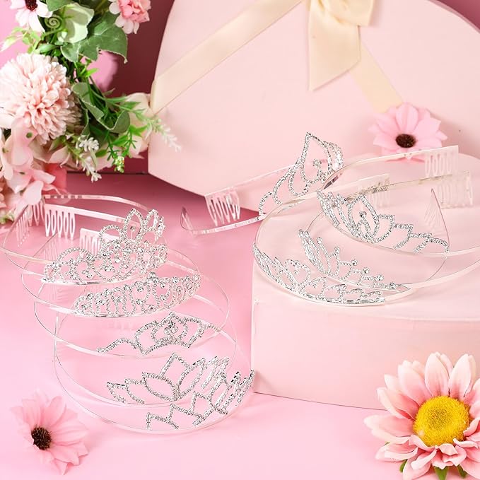 Lyrow 30 Pcs Tiara Crowns for Women Bulk Galentines Day Party Favors Crystal Queen Crowns with Comb Headband Silver Princess Tiaras for Birthday Wedding Halloween Christmas(Elegant Style)