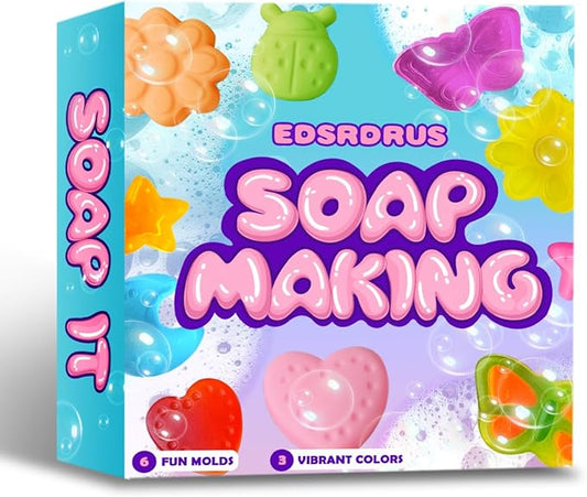 EDSRDRUS Soap Making Kit Series - Soap Making Supplies with Glycerin Soap Base, Silicone Molds, Fragrance Oils, Pigments & More (Colorful Beginner Soap Making Kit)