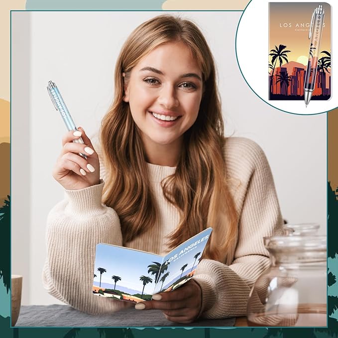 24 Pcs Los Angeles Notebook with Pens Souvenirs Gifts Set, 12 Ballpoint Pens and 12 Notebooks, USA Los Angeles Souvenirs for Traveler Office Supplies Birthday Gifts