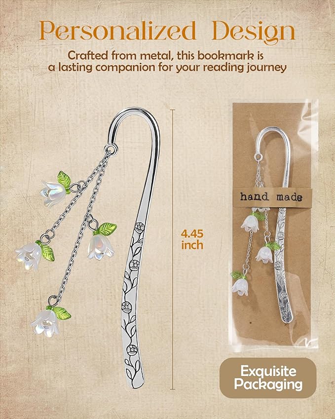 Buleens Bookmarks for Women Reading - Book Marks for Readers Book Lovers, Cute Sliver Lily Floral Personalized Metal Bookmark with Pendants, Pretty and Aesthetic Book Accessories Reading Gifts