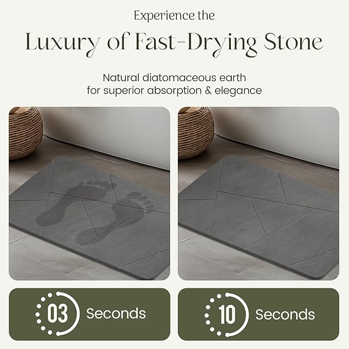 Quick Dry Shower Stone Bath Mat, Super Absorbent & Non-Slip 24 x 16 Inch Diatomaceous Earth Mat, Durable & Easy to Clean Diatomite Bath Mat for Bathroom Floor/Kitchen (Charcoal Gray)