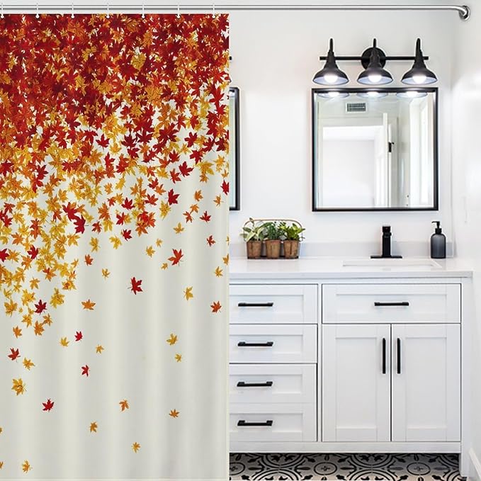 Fall Autumn Shower Curtain Maple Leaves Orange Red Leaf Harvest Waterproof Washable Fabric Bathroom Shower Curtains for Bathroom Decorations Home Indoor Decor 56x72Inch