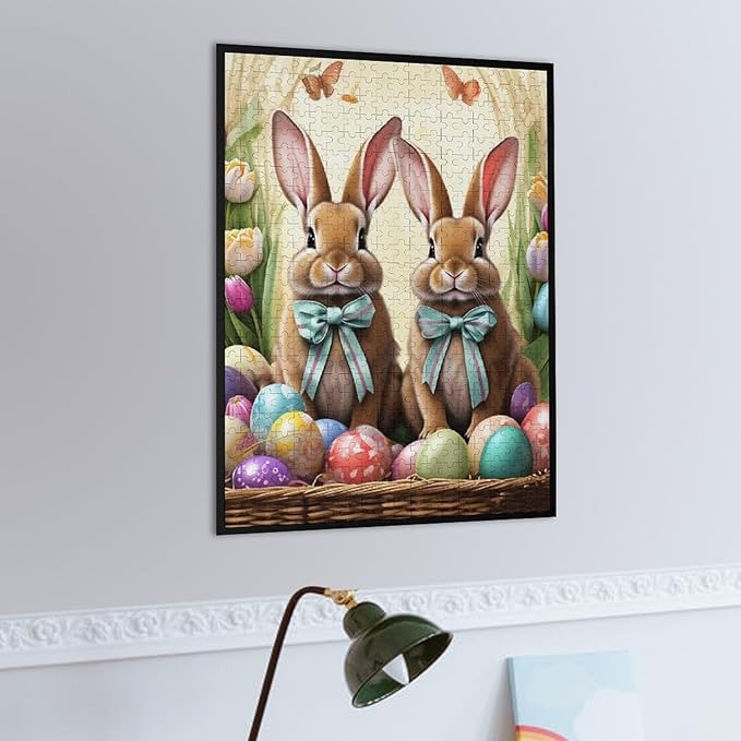 Wooden Puzzle - Easter Bunny and Eggs Jigsaw Puzzles，Wooden Puzzles for Adults 500 Pieces Challenge Puzzles，Educational Games，Family Puzzles，Unique Gifts for Wall Art