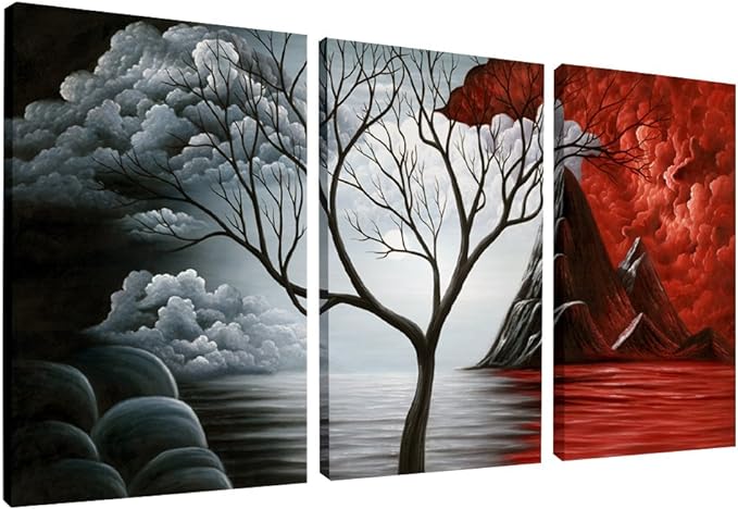 Wieco Art The Cloud Tree 3 Panels Modern Giclee Canvas Prints Artwork Abstract Seascape Paintings Reproduction Sea Beach Pictures Printed on Canvas Wall Art for Home Decorations Wall Decor