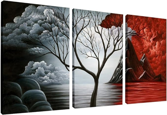 Wieco Art The Cloud Tree 3 Panels Modern Giclee Canvas Prints Artwork Abstract Seascape Paintings Reproduction Sea Beach Pictures Printed on Canvas Wall Art for Home Decorations Wall Decor