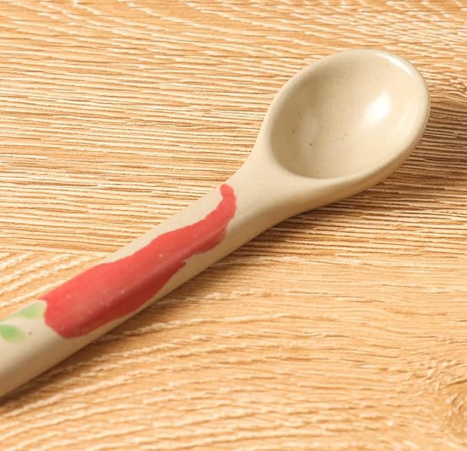 4-PCS hand-painted ceramic afternoon tea and coffee stirring spoon set, long-handled dessert spoons, handcrafted ceramic spoons, coffee spoons, teaspoons, size 4.9*1.3in (12.5*3.5cm) (Round handle)
