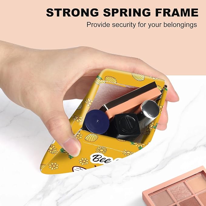 2Pcs PU Leather Small Squeeze Coin Purse Pouch Mini coin Bag Unique And Cute Wallet Cosmetic Bags Change Bag For Women Girls Men （Bees and Flowers
