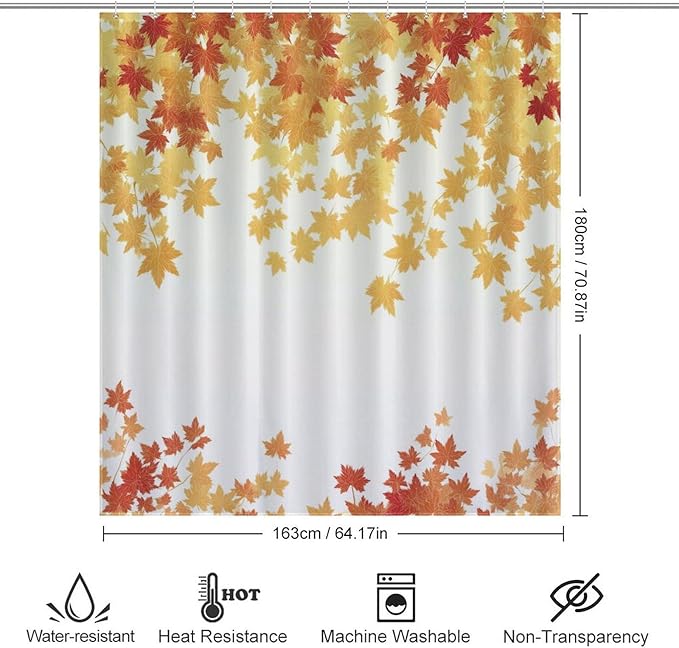Fall Maple Shower Curtain Leaves Autumn Natural Scenery Havest Famhouse Waterproof Washable Fabric Bathroom Shower Curtains for Bathroom Decorations Home Indoor Decor 64x72Inch