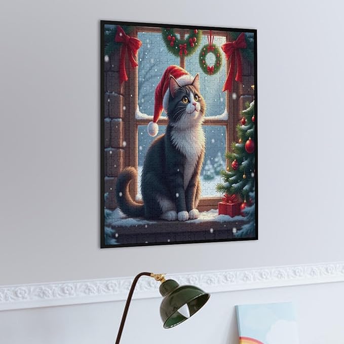 Jigsaw Puzzles for Adults 500 Piece - Christmas Black Cat Wooden Puzzles, Puzzle Games, Stress Relief Games, Funny Puzzles，Unique Gifts for Wall Art