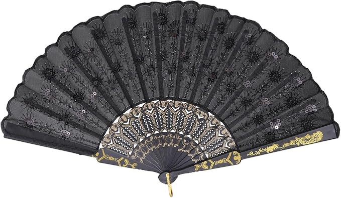 QIRMIZI 30 Pack Fabric Folding Handheld Fans, Perfect for Weddings, Parties, and Dancing,Black