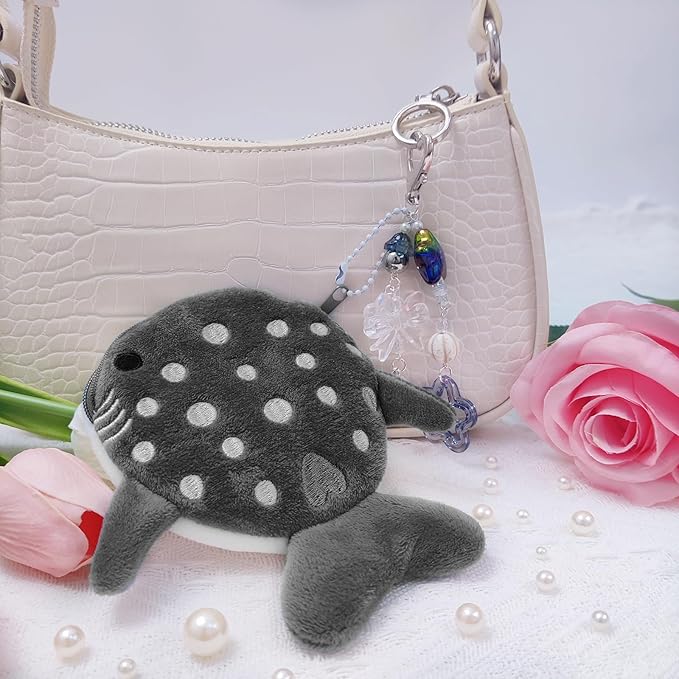 Cute Keychain Whale Shark Coin Purse Keychain Cute Plush Zipper Change Pouch, Kawaii Handmade Wallet for Women